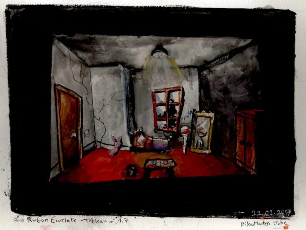 la zolie peinture « Le Ruban Écarlate concept-art » que j'ai biloutée le 22 février 2017
