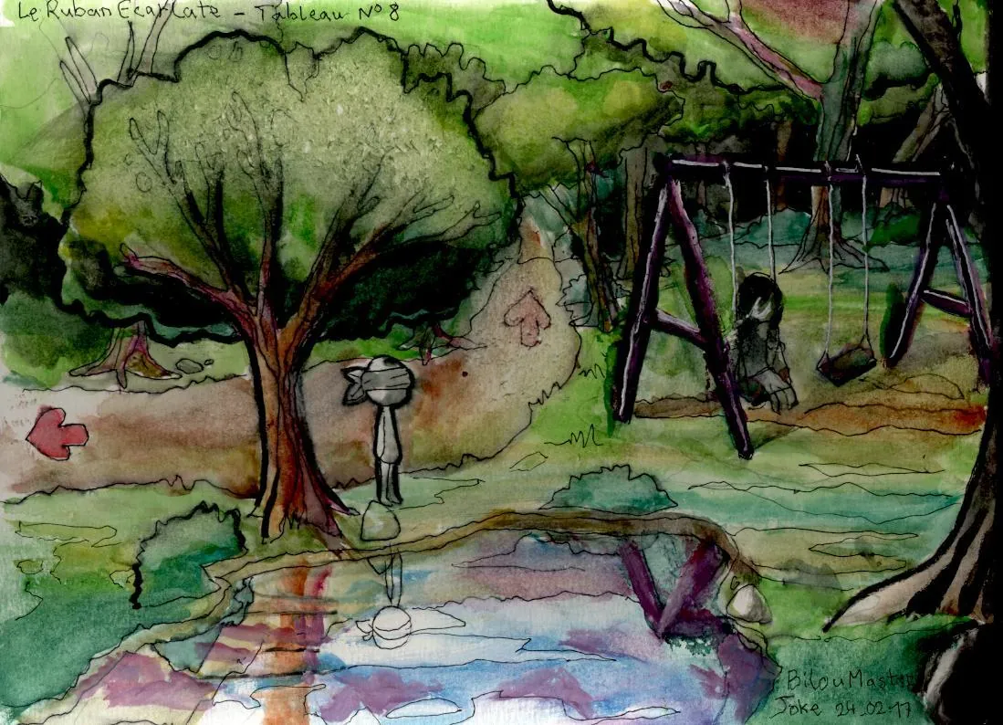 la zolie peinture « Le Ruban Écarlate concept-art » que j'ai biloutée le 24 février 2017