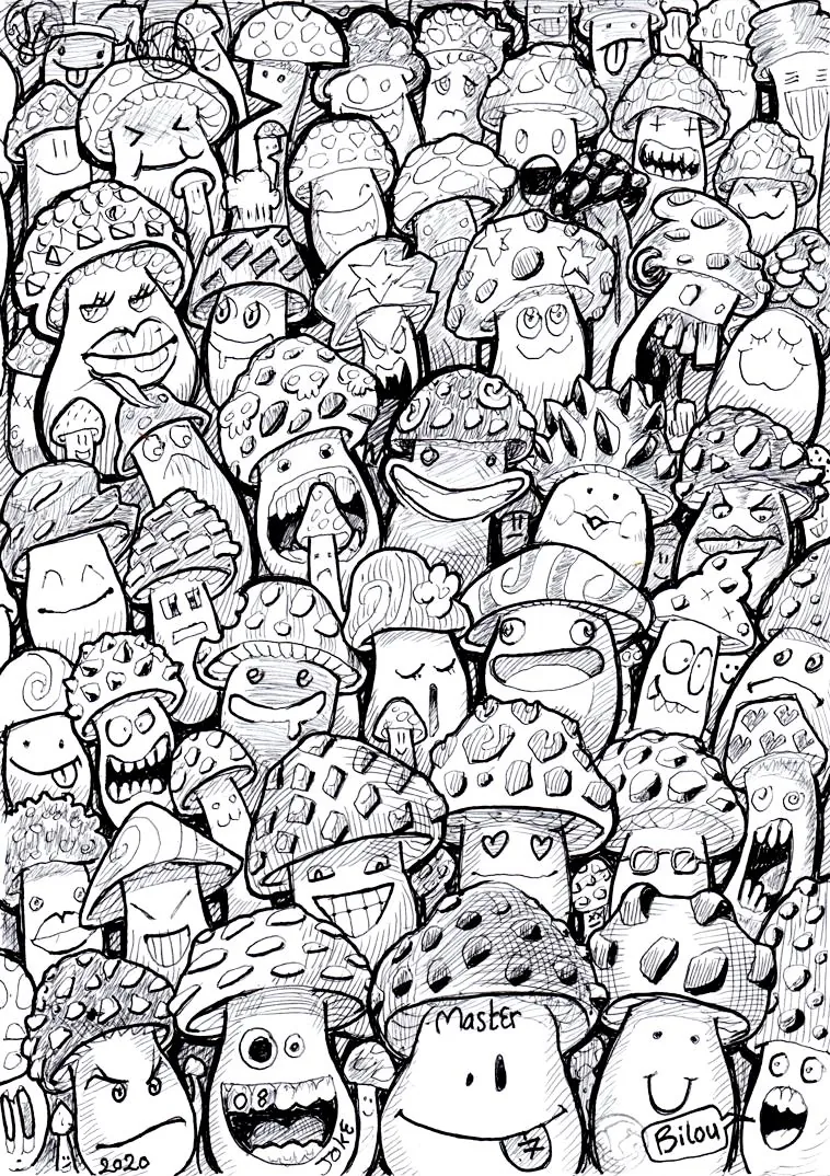 le zoli dessin « Invasion de champis bilouteux » que j'ai bilouté le 7 août 2020