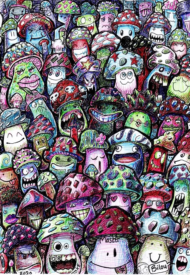 le zoli dessin « Invasion de champis bilouteux » que j'ai bilouté le 7 août 2020