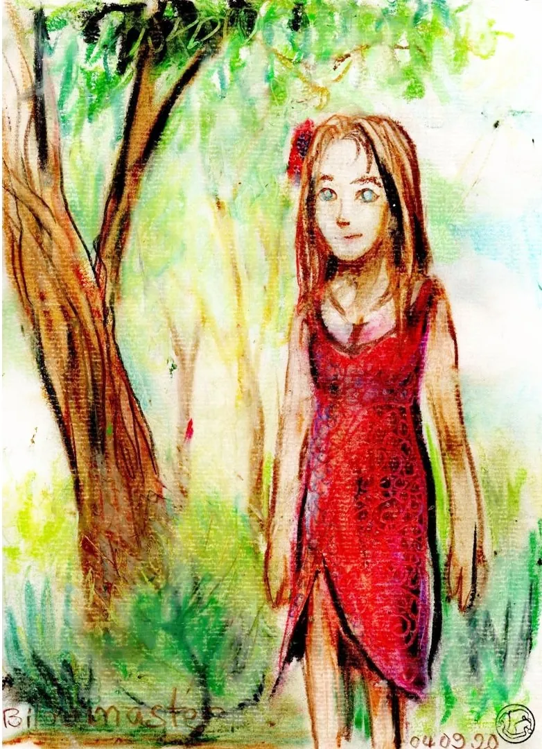 le zoli dessin « Nature et robe rouge » que j'ai bilouté le 4 septembre 2020